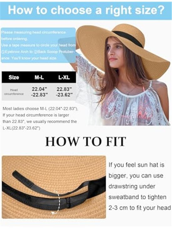 Sun Hats for Women Large Wide Brim Straw Beach Hat Floppy Foldable Roll-Up